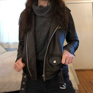 Dark brown reworked leather motor jacket- small